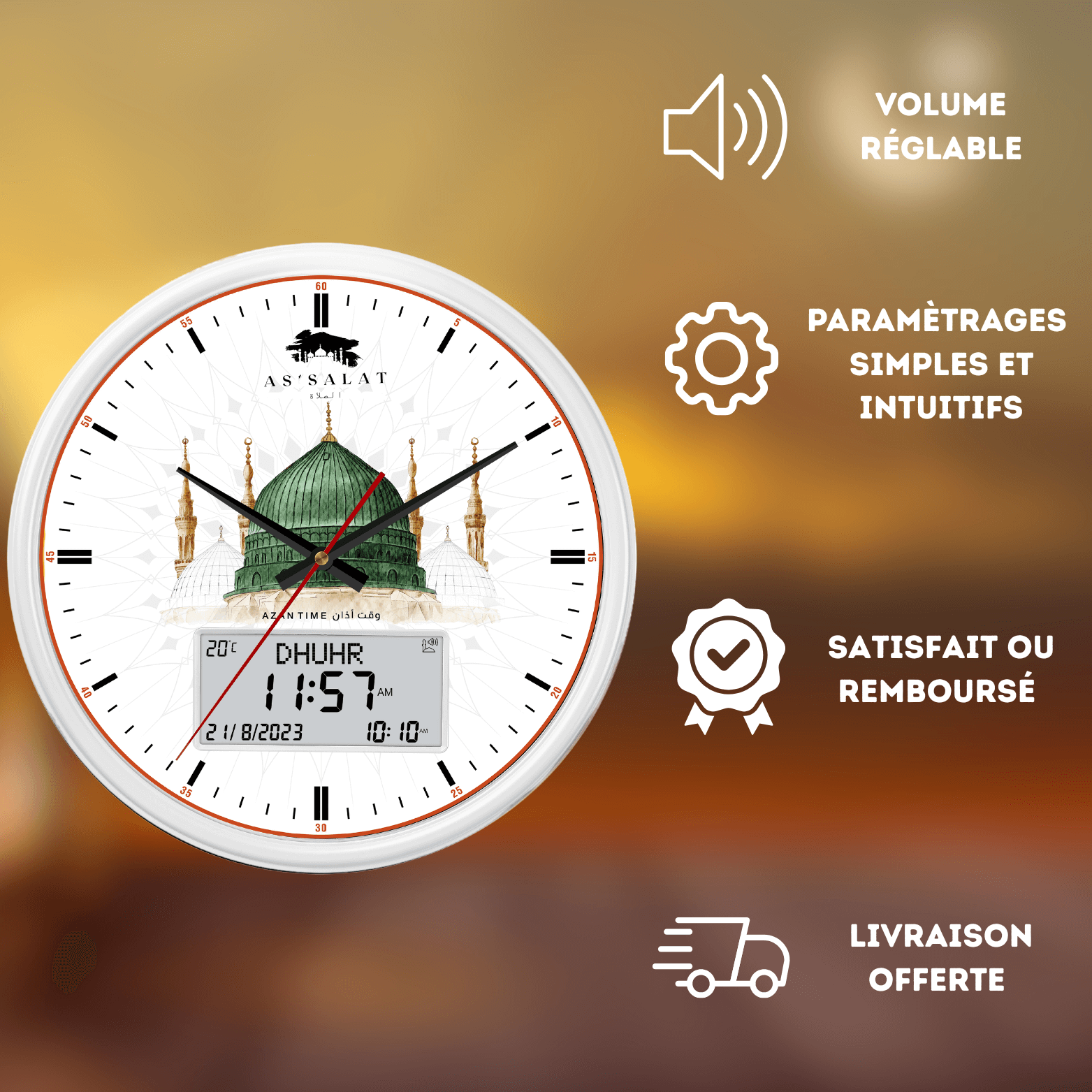 Horloge Adhan Blanche Masjid An-Nabawi
