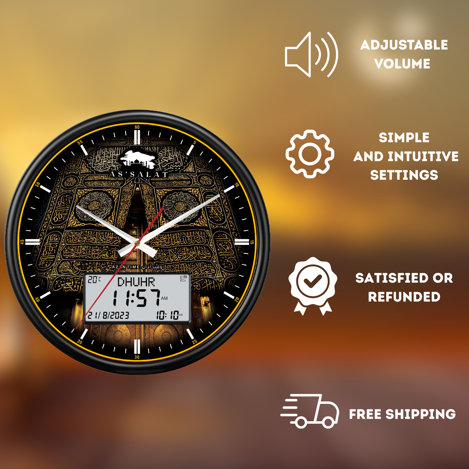 Black and Gold Adhan Clock
