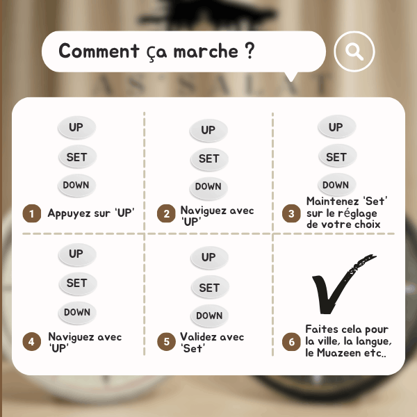 Horloge Adhan Noire et Dorée